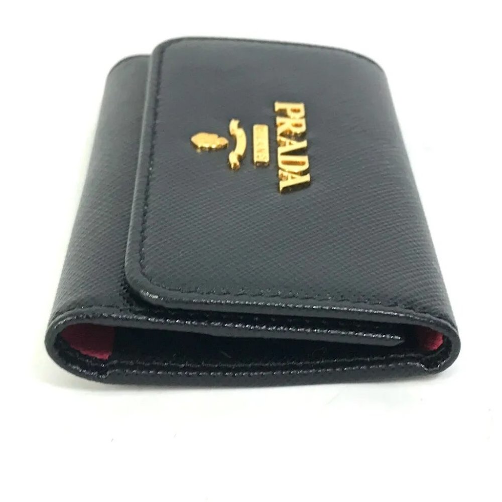 PRADA logo Key ring 4-Ring Key Case saffiano leather Black - Picture 6 of 12
